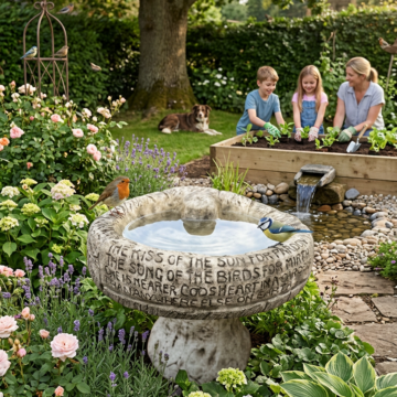 Verse Birdbath Grey In A Garden