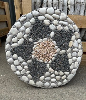 Round Bali Stepping Stone/Paver - Creme Black Petals