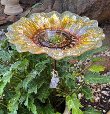 Glass Bird Bath on Stake- Sunflower