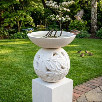 Bamboo Birdbath Terrazo - White