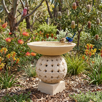 Frangipani Ball Birdbath Casted Stone - Creme