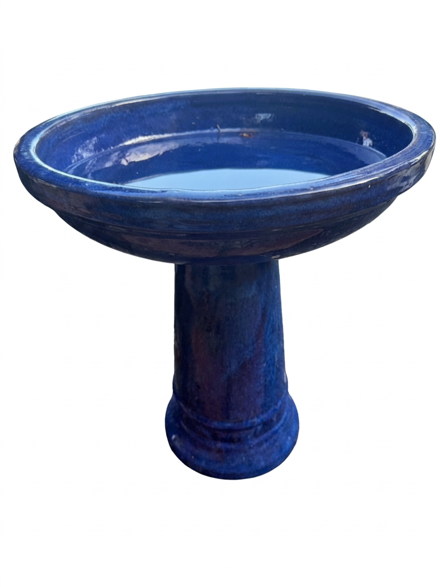Glazed Ceramic Birdbath - Blue - Image 2