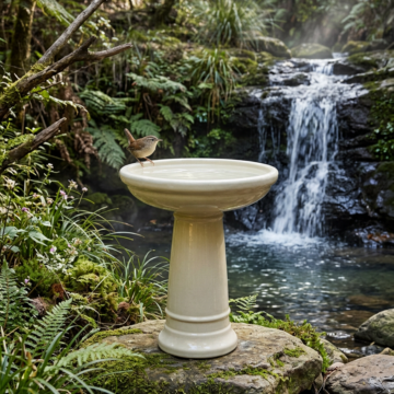 Glazed Ceramic Birdbath - Creme