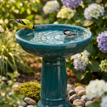 Glazed Ceramic Birdbath - Torquoise