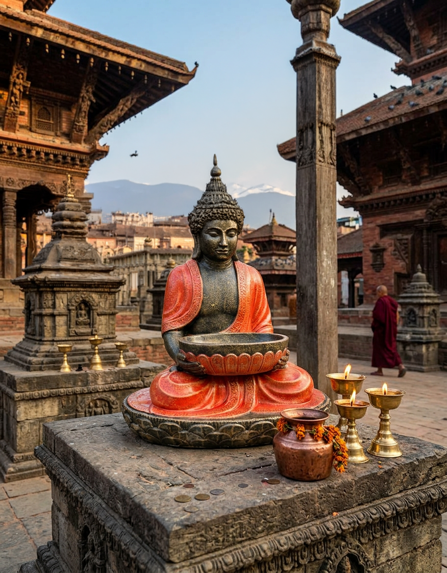 Sitting Buddha with Big Bowl - Orange