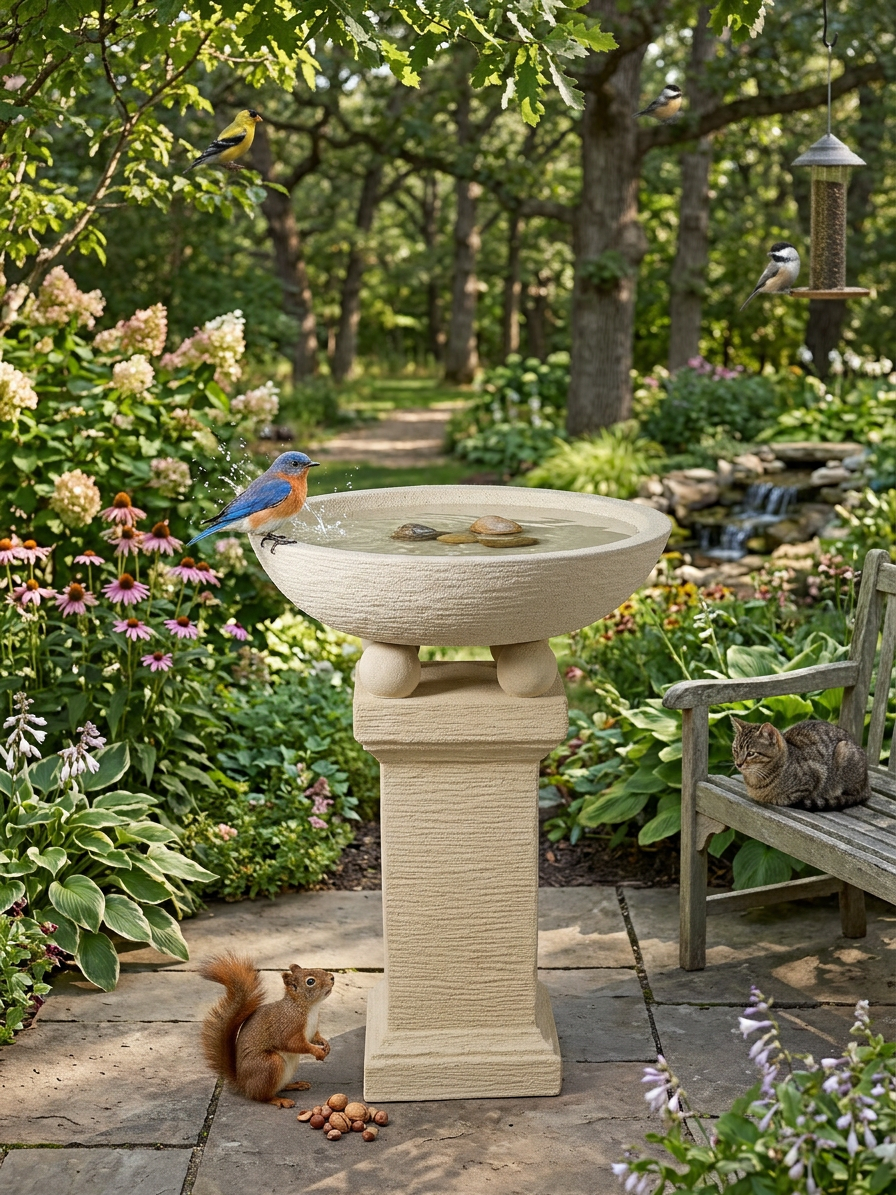 Small Chalice Birdbath - Creme