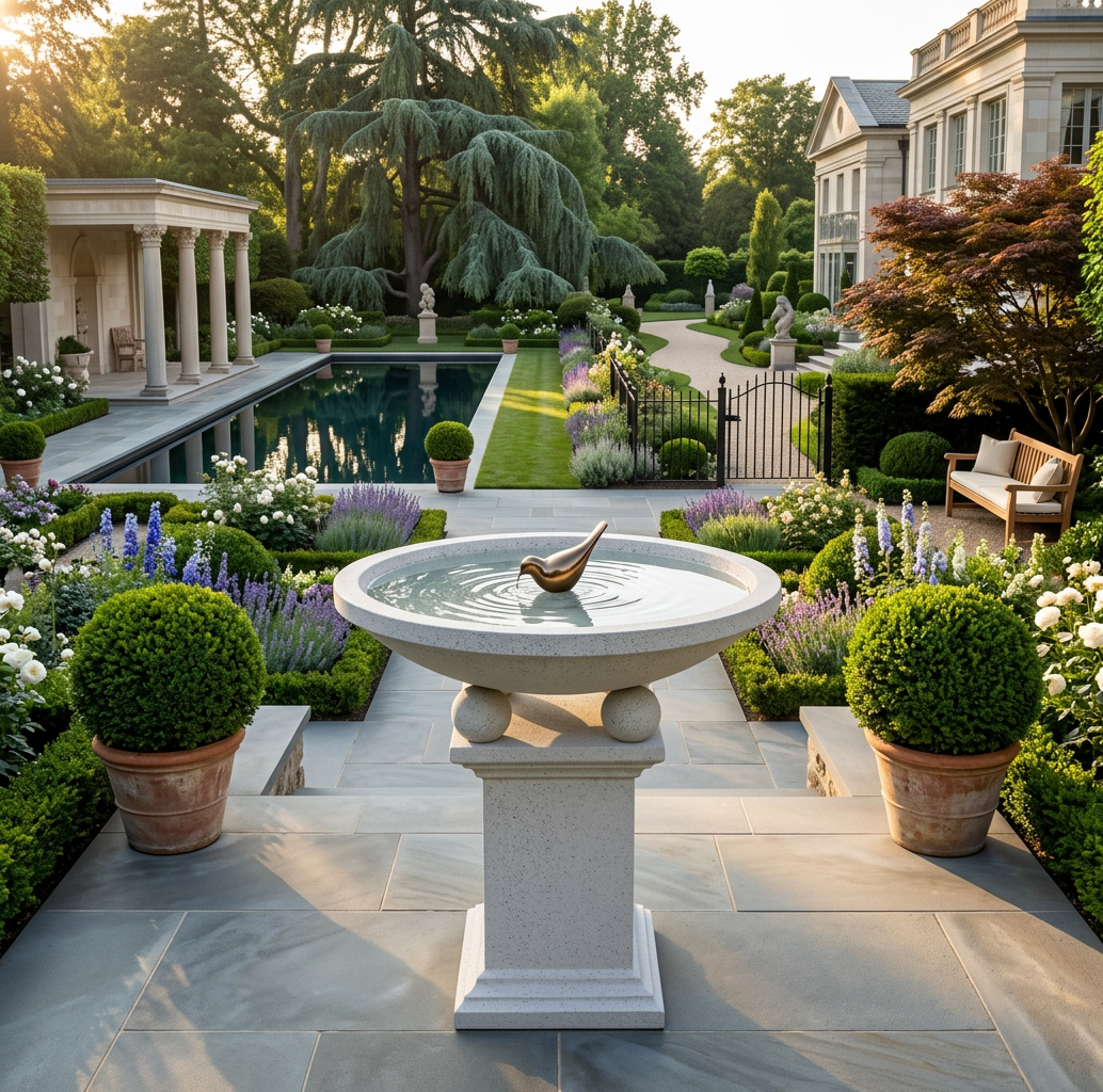 Terrazzo Birdbath - White