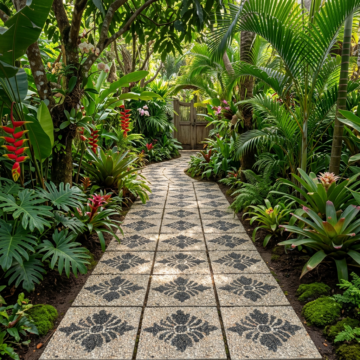 Bali Stepping Stone/Paver - Creme Black Diamond Flower