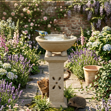 Butterfly Birdbath Tall - Creme