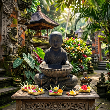 Shaolin Monk Statue Holding Bowl - Black & Gold