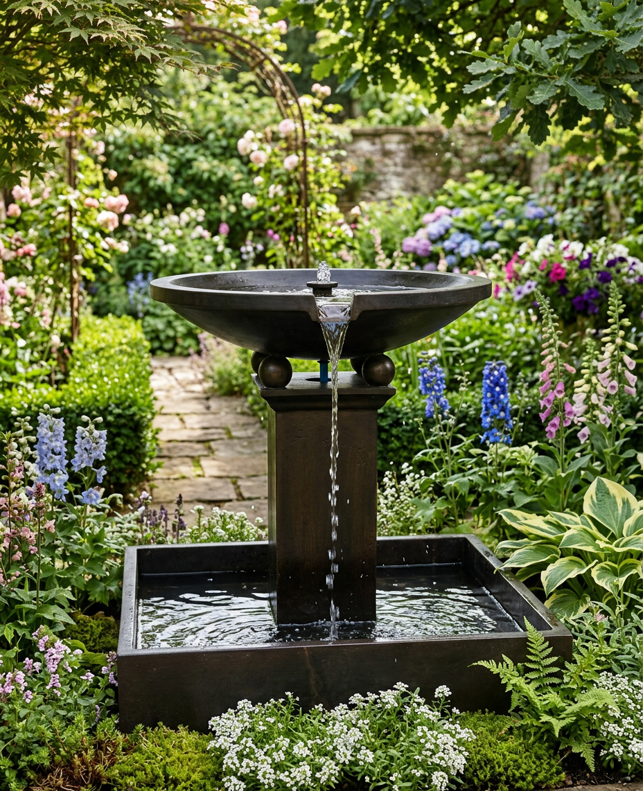 Terrazzo Birdbath Water Feature - Black