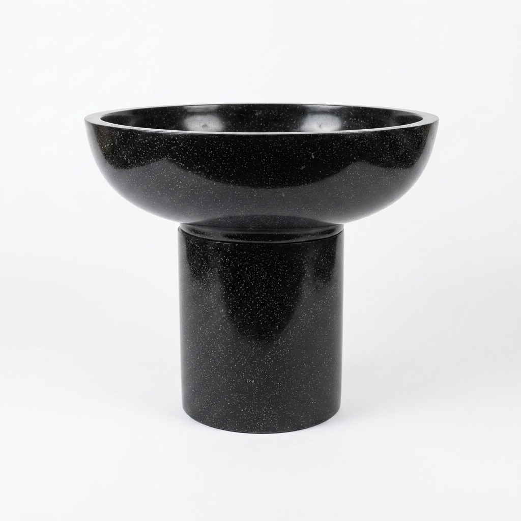 Terrazzo Bowl On Stand - Black - Image 2