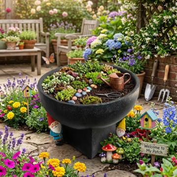 Terrazzo Bowl with Square Stand - Black