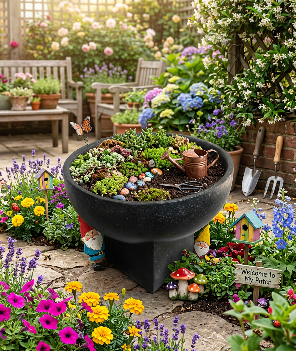 Terrazzo Bowl with Square Stand - Black