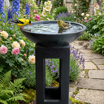 Terrazzo Box Birdbath - Black