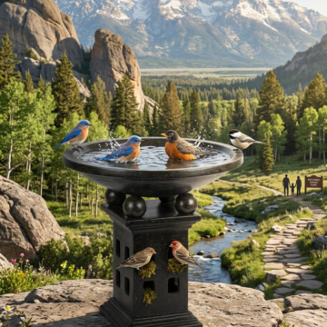 Terrazzo Lantern Birdbath - Black
