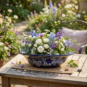 Waterbowl with Flowers In A Garden