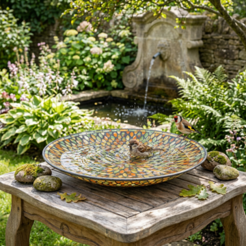 Mosaic Bird Bath Bowl Autumn