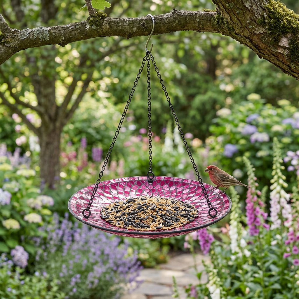 Mosaic Hanging Bird Bath Red