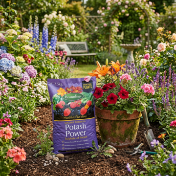 Potash in the garden with a potplant