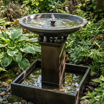 Terrazzo Birdbath Water Feature - Black